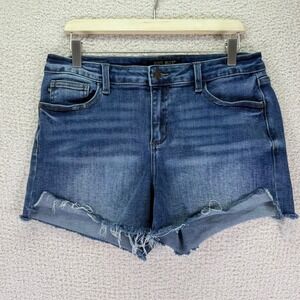 Judy Blue Denim Shorts Frayed Hem Distressed Pockets Dark Wash Size‎ L